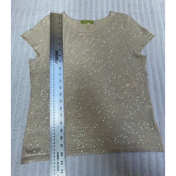 Sigrid Olsen Womens Cream Silk Modal Knitted Sequin Top Large Cap Sleeve - Picture 5 of 8